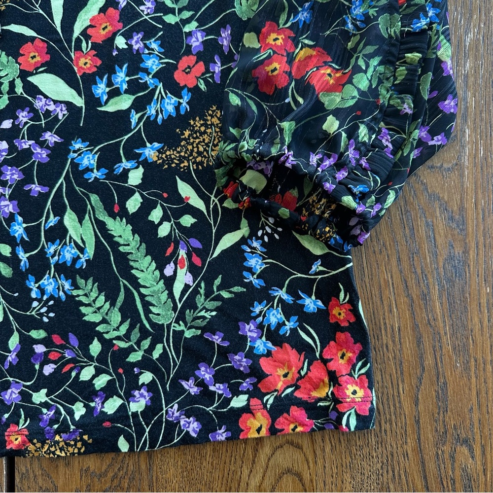 Maeve by Anthropologie Jacquin Peasant Blouse Black Floral Long Sleeve Women’s - Picture 6 of 16